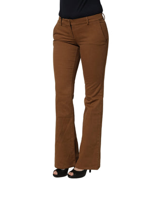 Pantalones de mujer de algodón marrón de tiro bajo con corte acampanado