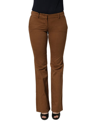 Brown Low Waist Cotton Women Bootcut Trousers Pants