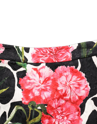 Minifalda jacquard con estampado floral de clavel negro y rosa