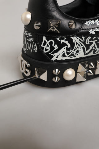 Black Portofino Graffiti Stud Sneakers Shoes