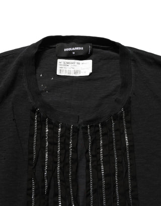 Camiseta de algodón de manga corta con cadena negra adornada