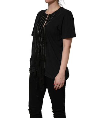 Camiseta de algodón de manga corta con cadena negra adornada