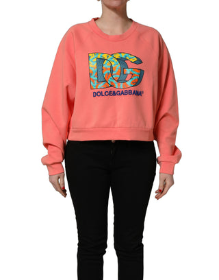 Sudadera corta rosa con estampado y cuello redondo