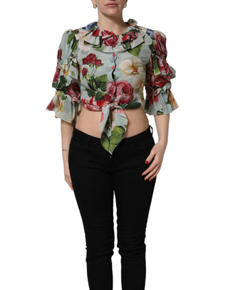 Camisa corta multicolor de seda con estampado floral