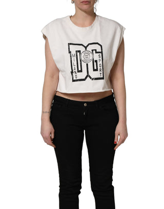 Top corto de jersey blanco con logo DG impreso