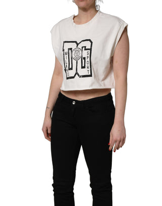 Top corto de jersey blanco con logo DG impreso