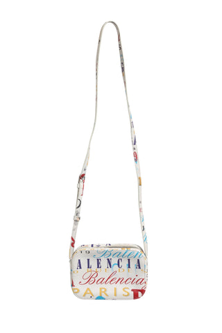 White Graffiti Print Leather Mini City Handbag