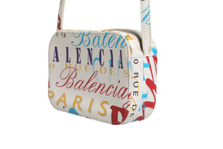 White Graffiti Print Leather Mini City Handbag