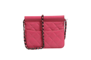 Bolso mini clásico cuadrado con solapa de cuero acolchado de cordero rosa