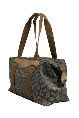 Bolso de lona con patrón verde y marrón tipo duffel