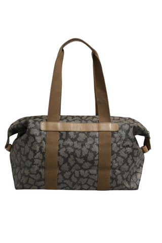 Bolso de lona con patrón verde y marrón tipo duffel