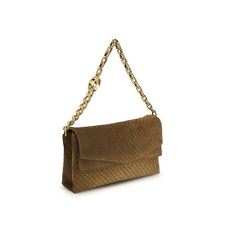 Bolso de mano de cuero de gamuza marrón