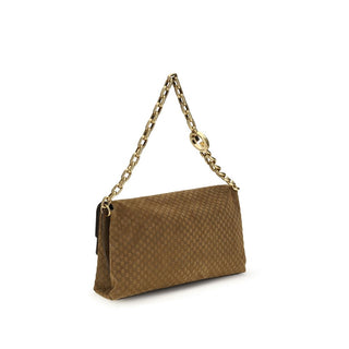 Bolso de mano de cuero de gamuza marrón