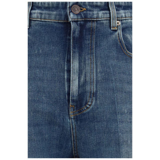 Jeans de mezclilla de algodón azul de cintura alta