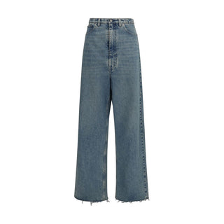 Jeans de mezclilla de algodón azul de cintura alta