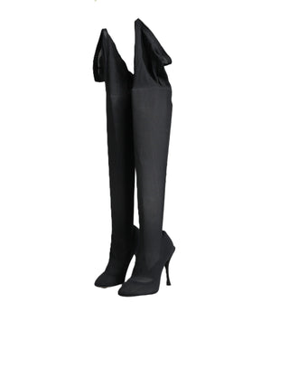 Black Stretch Socks Knee High Boots Shoes