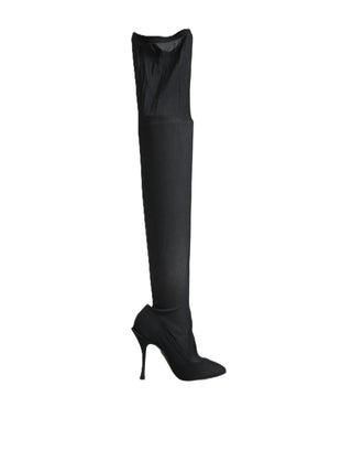 Black Stretch Socks Knee High Boots Shoes