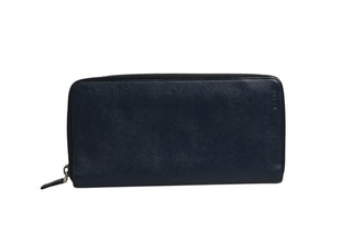 Navy Oliver Embossed Leather Zip-Around Wallet