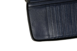 Navy Oliver Embossed Leather Zip-Around Wallet