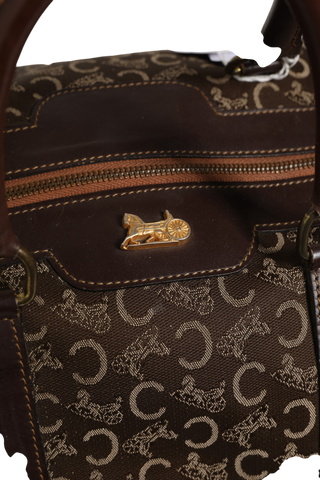 Dark brown and Gold logo duffel