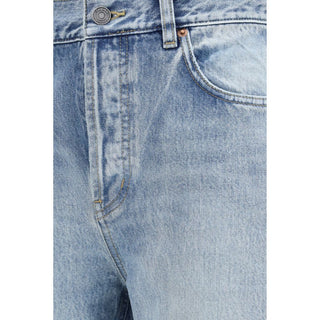 Jeans azules de algodón recortados