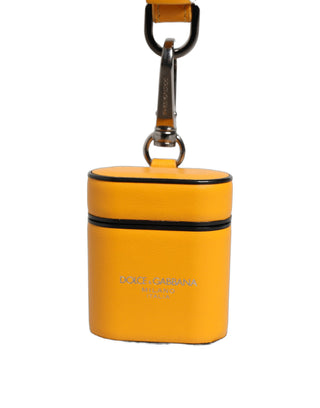 Funda para Airpods con correa de cuero de becerro amarillo con logo y tapa abatible