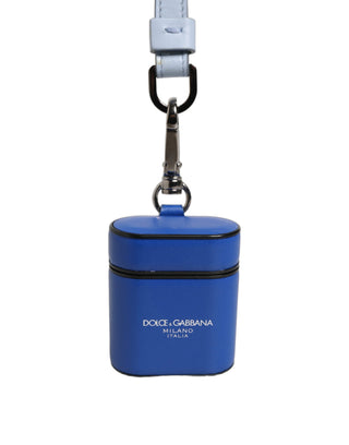 Funda para Airpods con correa y logo de cuero azul de becerro Case Blue