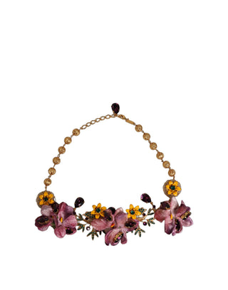 Collar de cadena con flores Fiori de mezcla de latón dorado y cristal