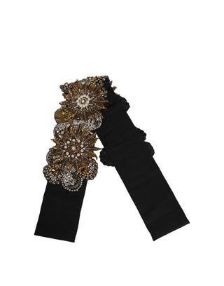 Cinturón con broches de flor de latón con cristales tono dorado negro