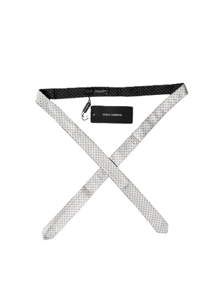 White Black Patterned Silk Adjustable Men Necktie Tie