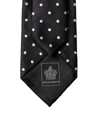 Corbata ajustable para hombre de seda negra con lunares blancos
