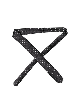 Corbata ajustable para hombre de seda negra con lunares blancos