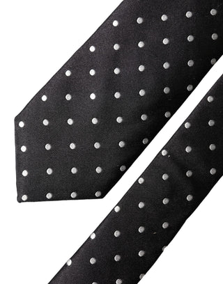 Corbata ajustable para hombre de seda negra con lunares blancos