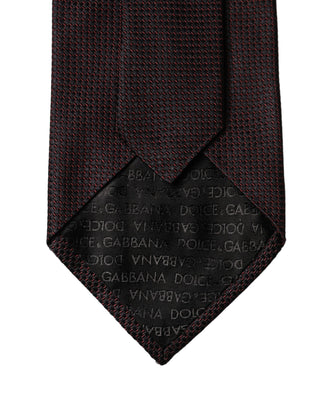Corbata ajustable para hombre de seda 100% negra con patrón rojo