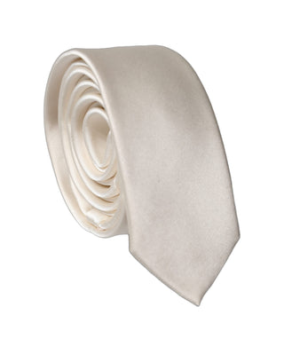 Off White Solid 100% Silk Adjustable Men Tied Necktie Tie