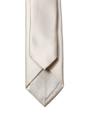 Off White Solid 100% Silk Adjustable Men Tied Necktie Tie
