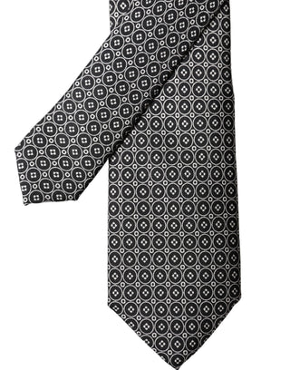 Gray White Patterned Silk Adjustable Men Necktie Tie
