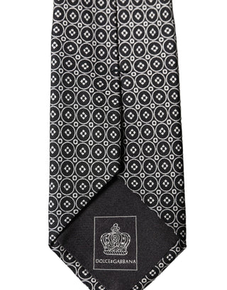 Gray White Patterned Silk Adjustable Men Necktie Tie