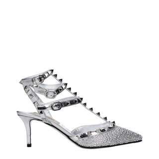 Gray Leather Stiletto Heel Sandals