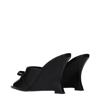 Black Leather Wedge Sandals