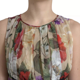 Vestido corto A-line sin mangas beige con estampado floral
