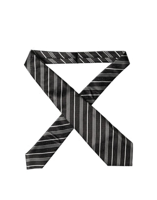 Corbata de mujer ajustable de seda con rayas blancas y negras