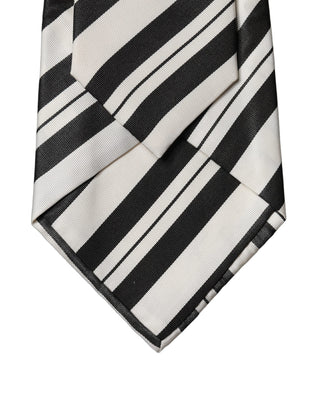 Black White Stripes Silk Adjustable Women Necktie Tie