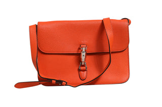 Bolso de hombro con solapa suave Jackie de cuero naranja