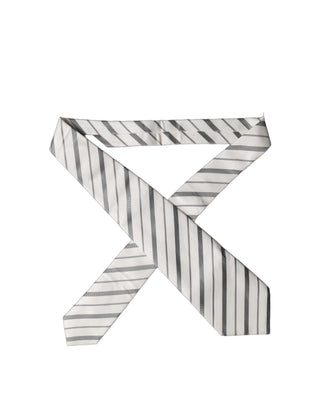 Gray White Stripes Silk Adjustable Women Necktie Tie