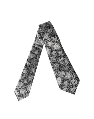 Dark Gray Silver Floral Silk Adjustable Women Necktie Tie