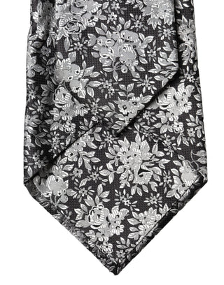 Dark Gray Silver Floral Silk Adjustable Women Necktie Tie