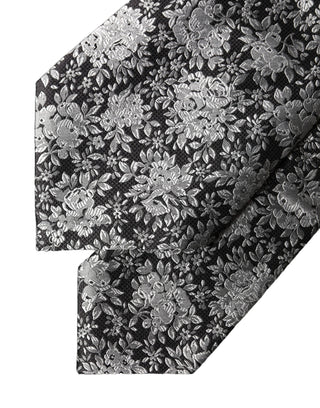 Dark Gray Silver Floral Silk Adjustable Women Necktie Tie