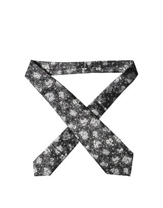 Dark Gray White Floral Silk Adjustable Women Necktie Tie