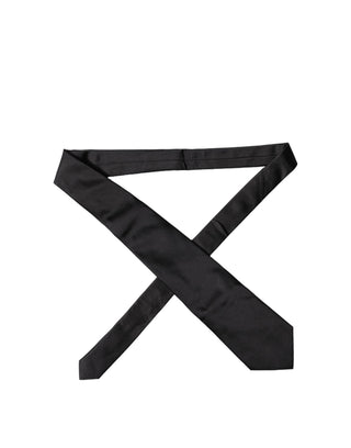 Black Solid Satin Silk Adjustable Women Necktie Tie